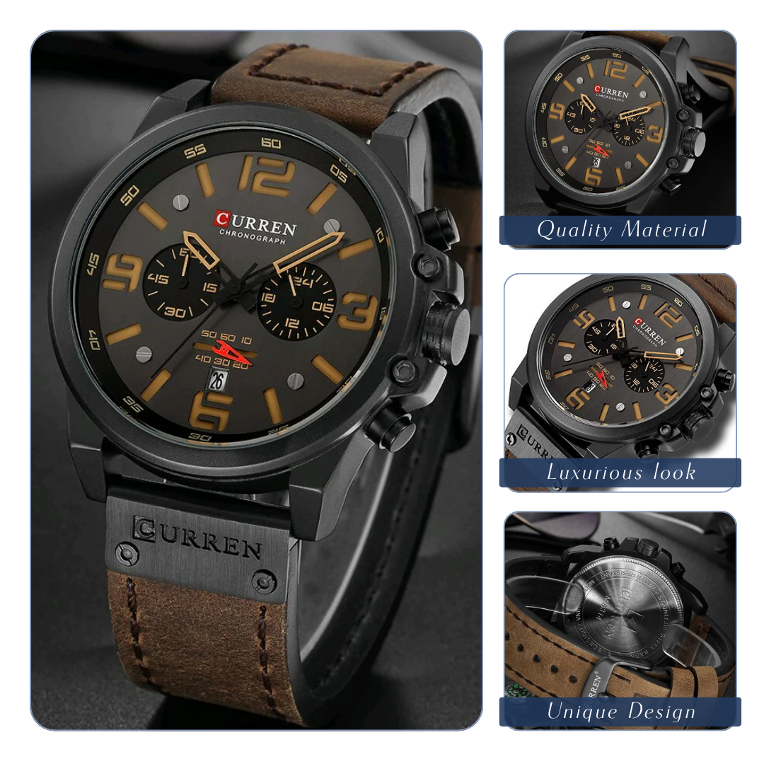 Isaac | Reloj de pulsera retro de cuero para hombre | 45 mm