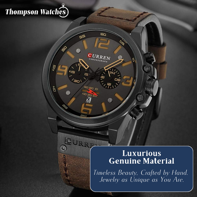 Isaac | Reloj de pulsera retro de cuero para hombre | 45 mm