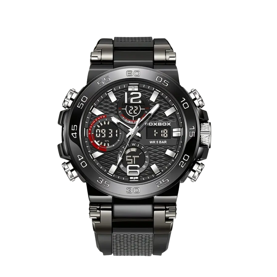 Nate | Reloj de cuarzo militar digital con doble pantalla para hombre | 46 mm
