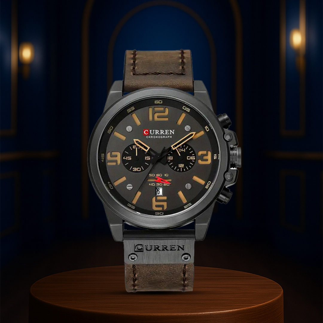 Isaac | Reloj de pulsera retro de cuero para hombre | 45 mm