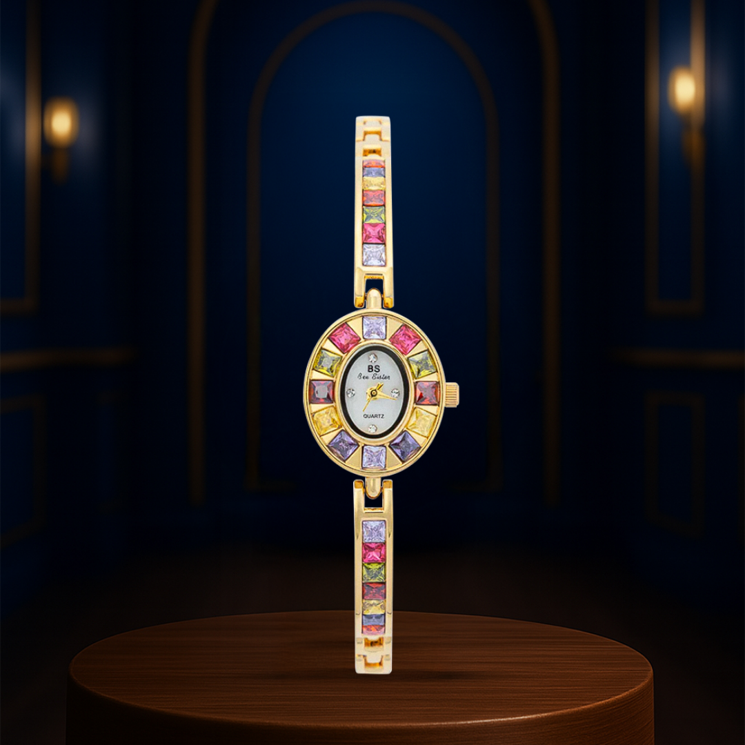 Seravina | Reloj de pulsera para mujer con piedras preciosas ovaladas | 28 mm