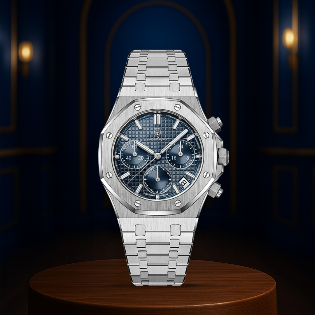 Damian | Reloj de diseño audaz con esfera de acero icónico y cronógrafo | 42 mm