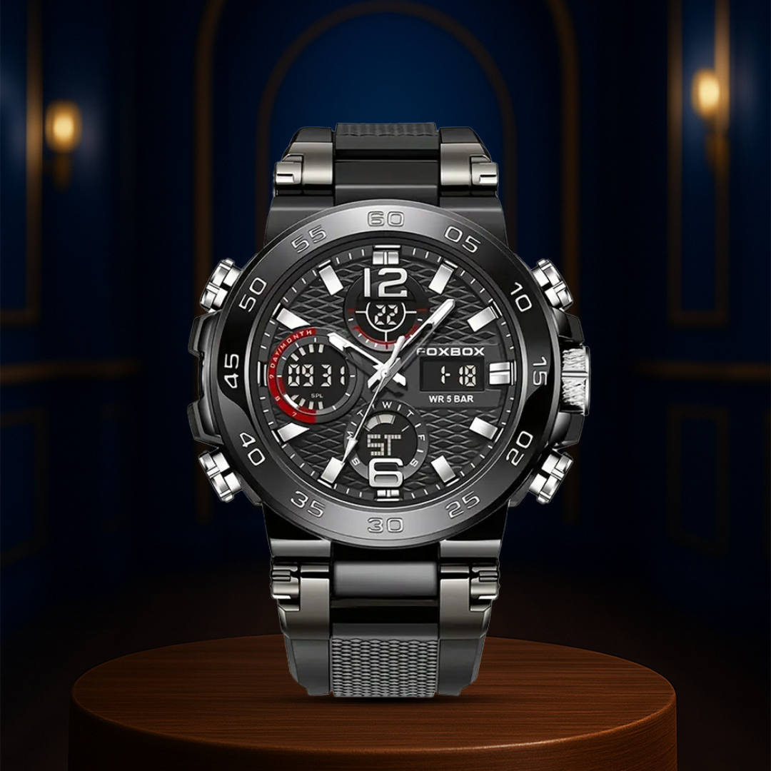 Nate | Reloj de cuarzo militar digital con doble pantalla para hombre | 46 mm