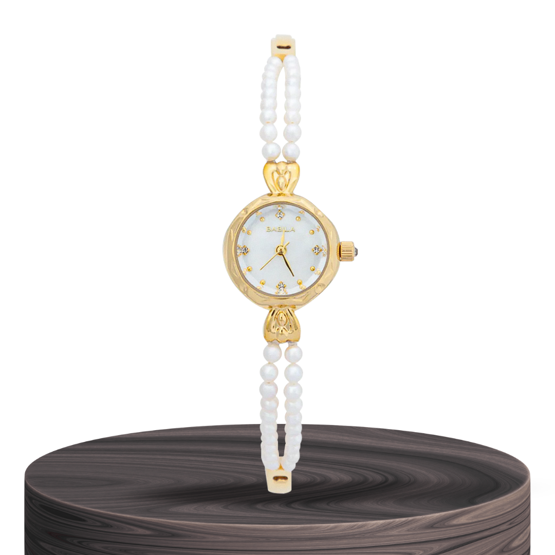 Elisara | Reloj para mujer con pulsera de perlas doradas | 32 mm