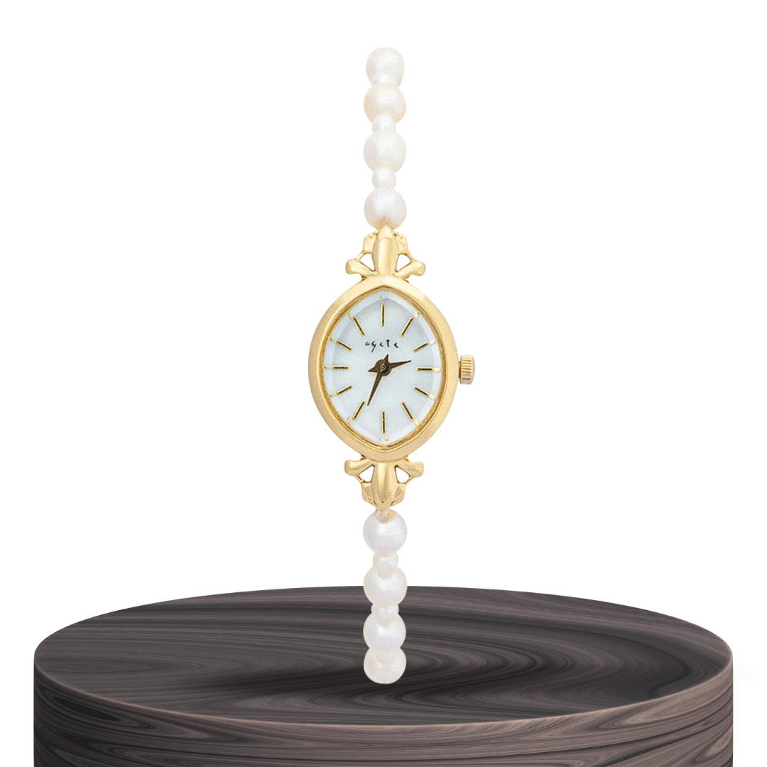 Lunavine | Reloj de pulsera para mujer con detalles de perla dorada | 32 mm