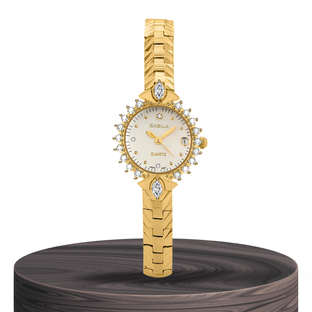 Valenza | Reloj de pulsera para mujer con bisel de cristal dorado | 32 mm