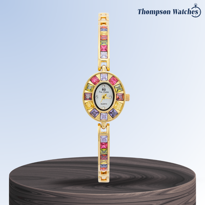 Seravina | Reloj de pulsera para mujer con piedras preciosas ovaladas | 28 mm