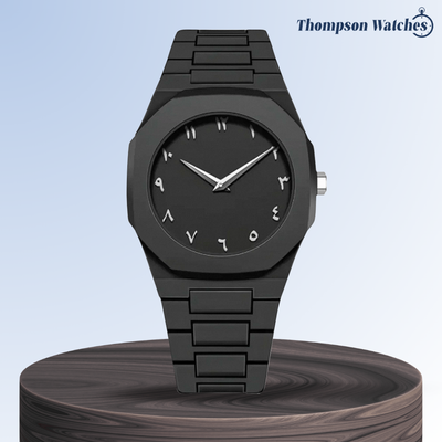 Reloj Zain con Números Árabes en Negrita, Minimalista Todo en Negro | 44mm