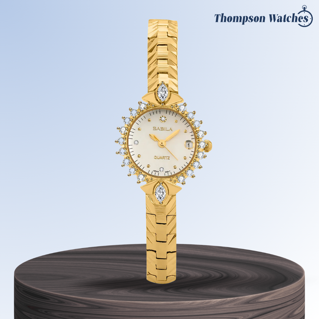 Valenza | Reloj de pulsera para mujer con bisel de cristal dorado | 32 mm