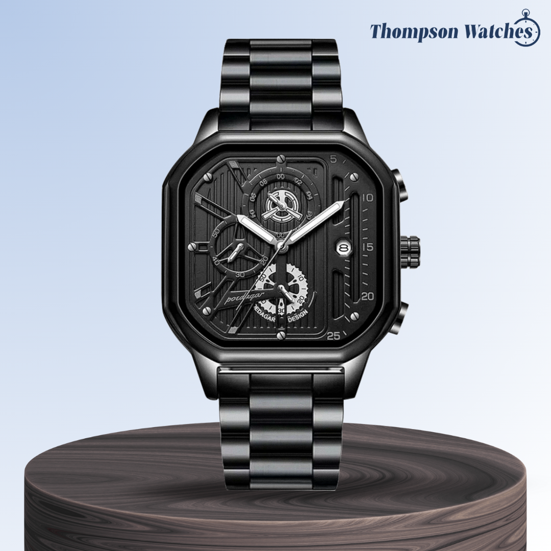 Orion | Reloj Geométrico de Estilo Industrial en Negro Íntegro y Grande | 41 mm