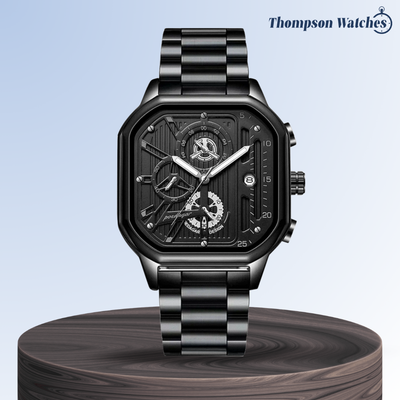 Orion | Reloj Geométrico de Estilo Industrial en Negro Íntegro y Grande | 41 mm