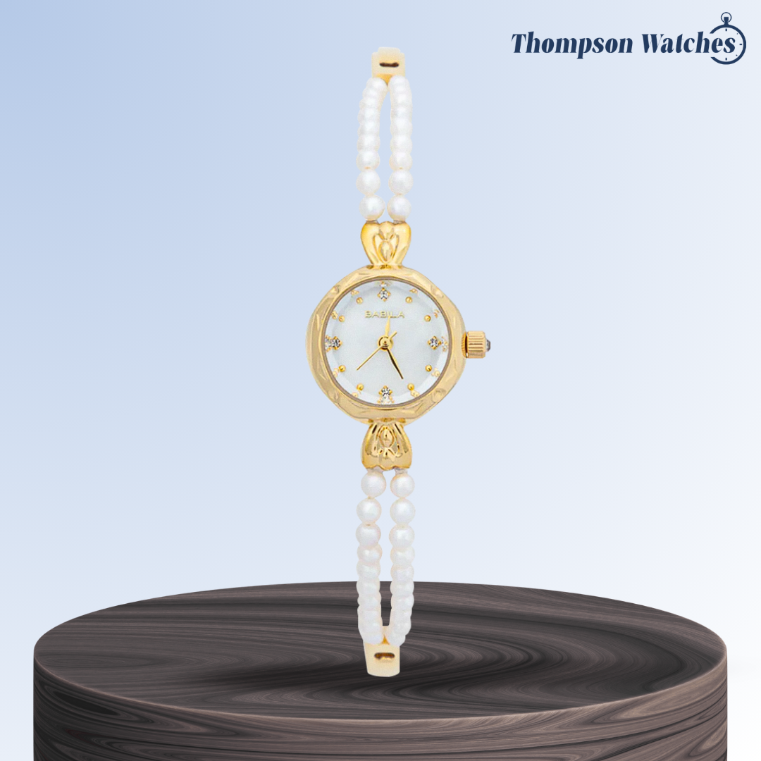 Elisara | Reloj para mujer con pulsera de perlas doradas | 32 mm