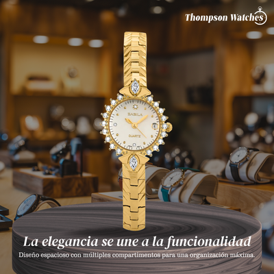 Valenza | Reloj de pulsera para mujer con bisel de cristal dorado | 32 mm