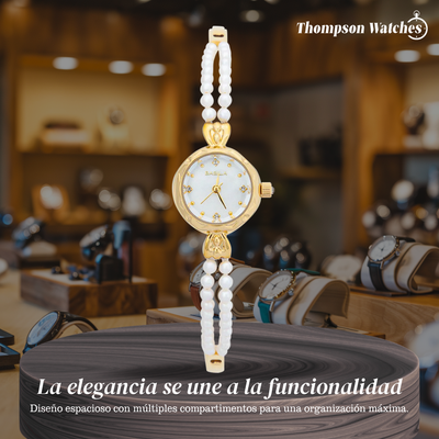 Elisara | Reloj para mujer con pulsera de perlas doradas | 32 mm