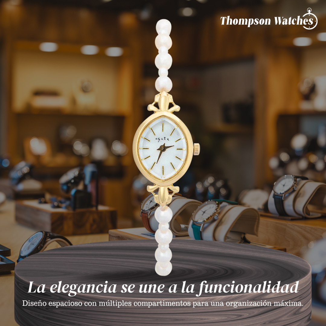 Lunavine | Reloj de pulsera para mujer con detalles de perla dorada | 32 mm