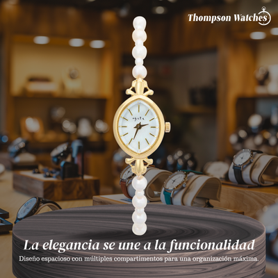 Lunavine | Reloj de pulsera para mujer con detalles de perla dorada | 32 mm