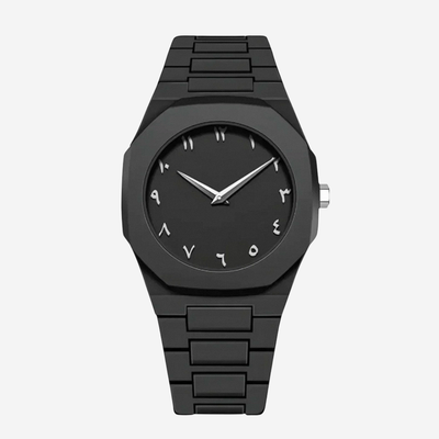 Reloj Zain con Números Árabes en Negrita, Minimalista Todo en Negro | 44mm
