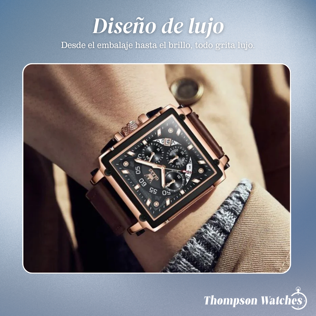 Joseph | Elegante reloj cronógrafo para hombre con caja cuadrada única | 42 x 45 mm