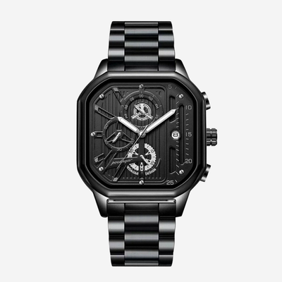 Orion | Reloj Geométrico de Estilo Industrial en Negro Íntegro y Grande | 41 mm
