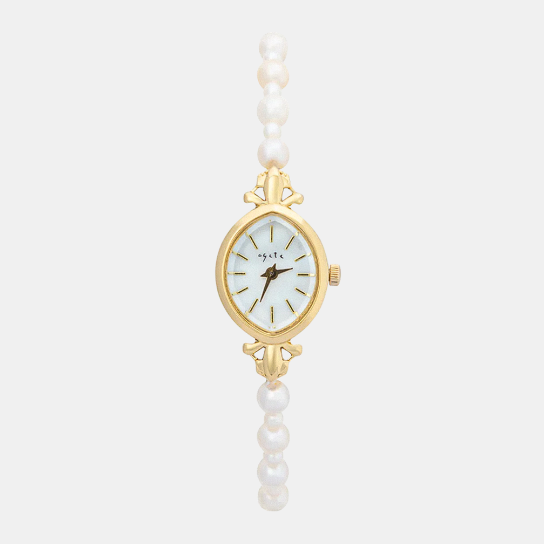 Lunavine | Reloj de pulsera para mujer con detalles de perla dorada | 32 mm