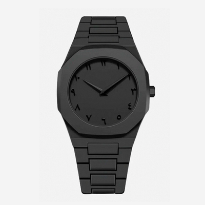 Reloj Zain con Números Árabes en Negrita, Minimalista Todo en Negro | 44mm
