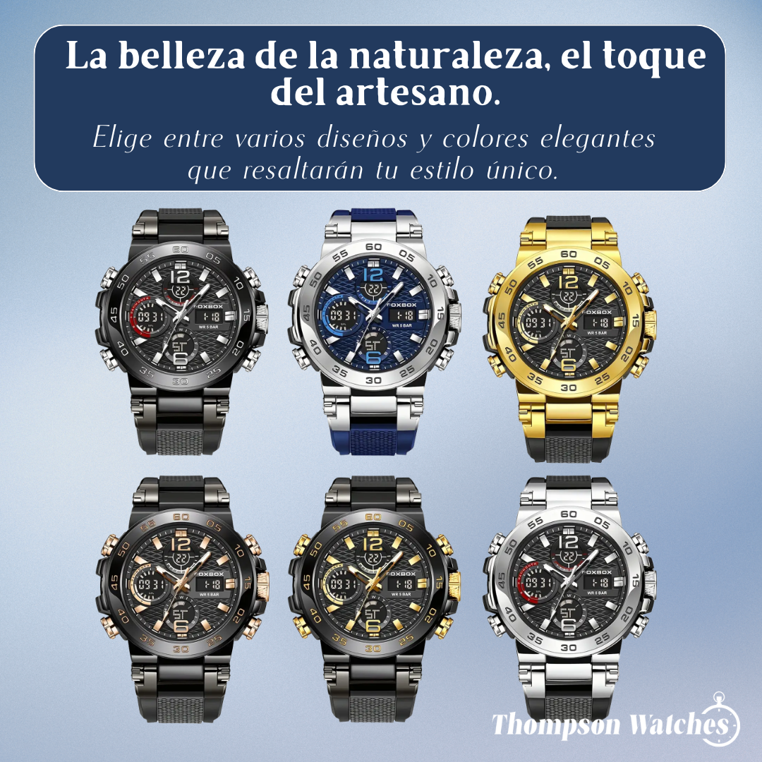 Nate | Reloj de cuarzo militar digital con doble pantalla para hombre | 46 mm