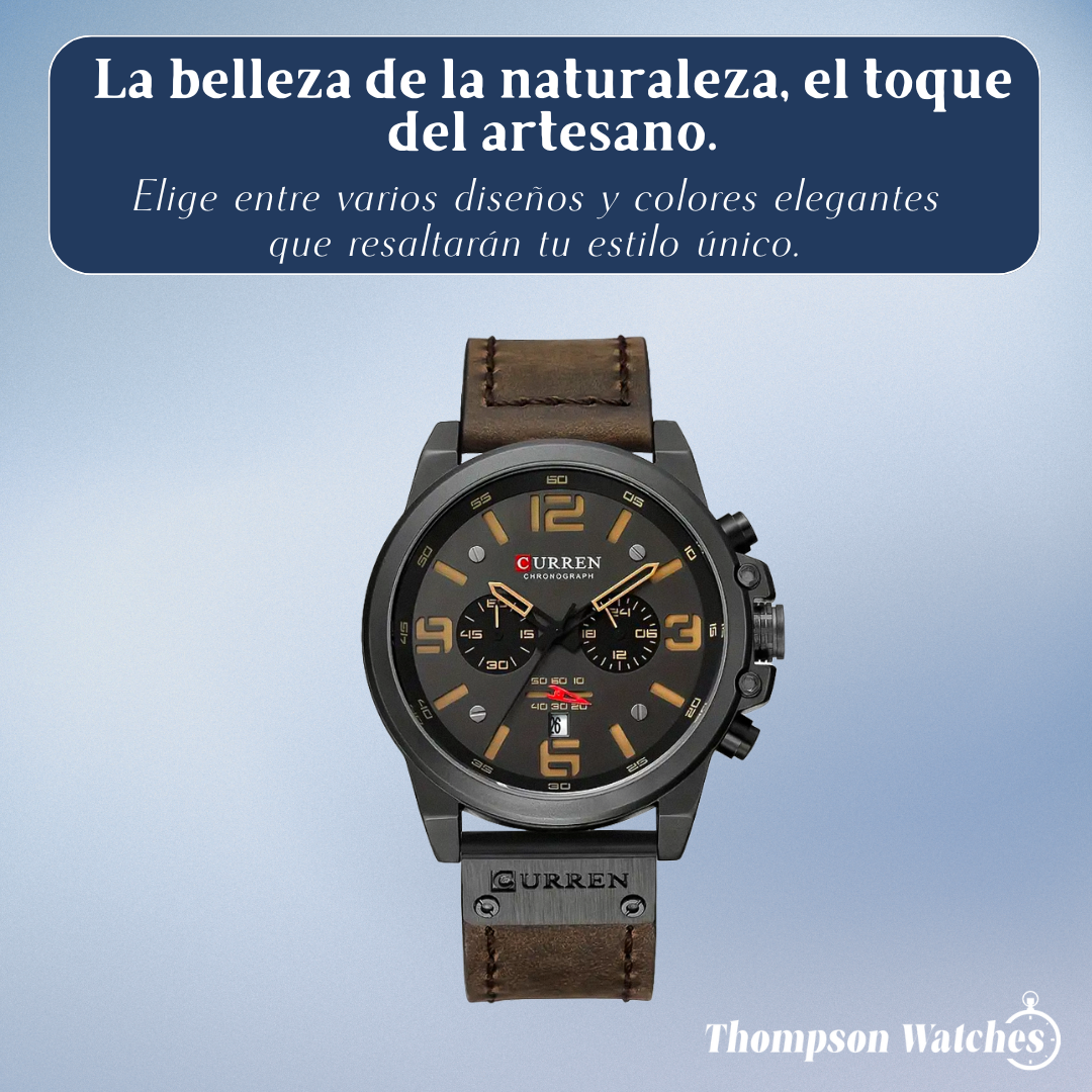 Isaac | Reloj de pulsera retro de cuero para hombre | 45 mm