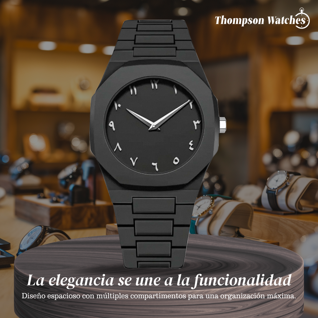 Reloj Zain con Números Árabes en Negrita, Minimalista Todo en Negro | 44mm
