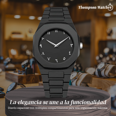 Reloj Zain con Números Árabes en Negrita, Minimalista Todo en Negro | 44mm