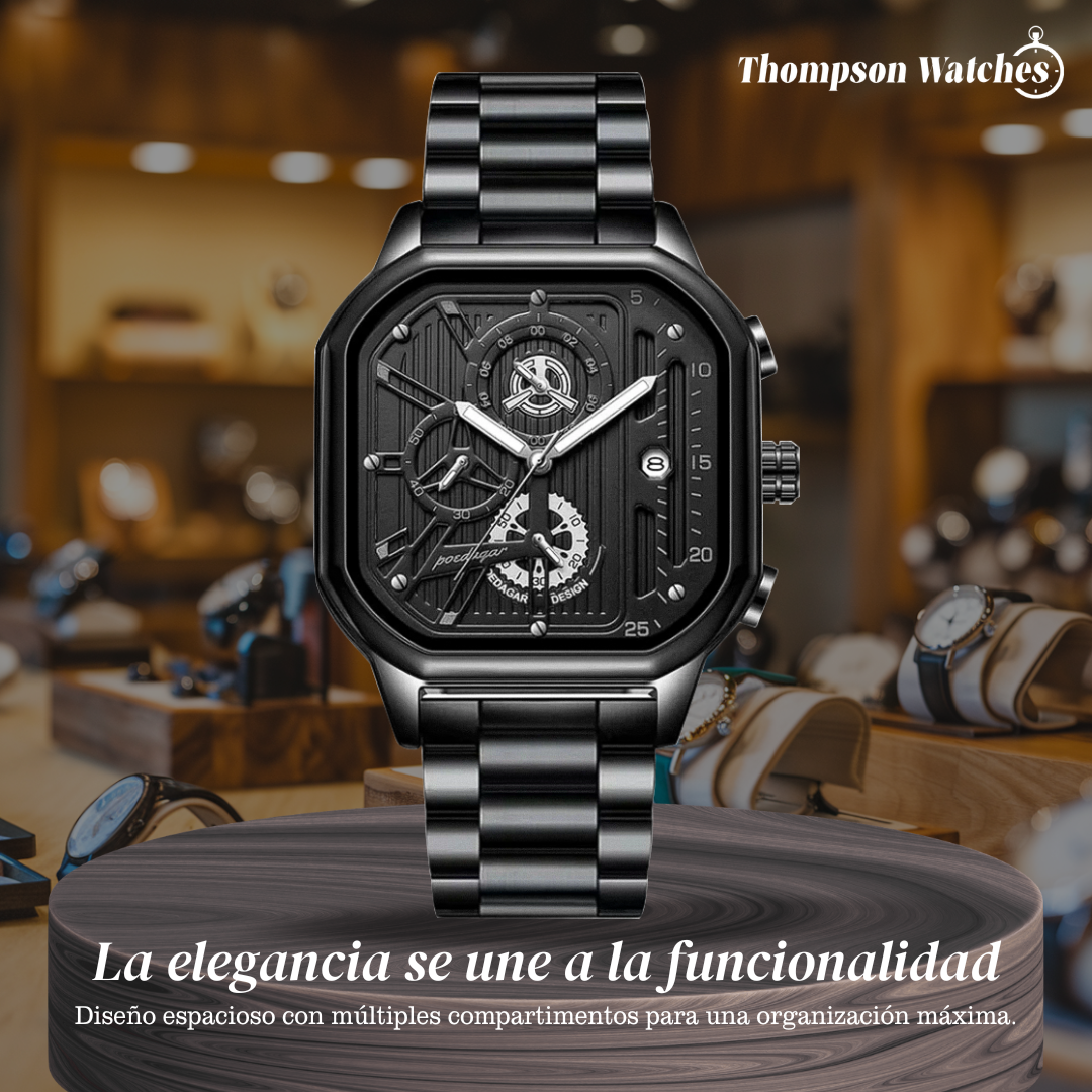 Orion | Reloj Geométrico de Estilo Industrial en Negro Íntegro y Grande | 41 mm