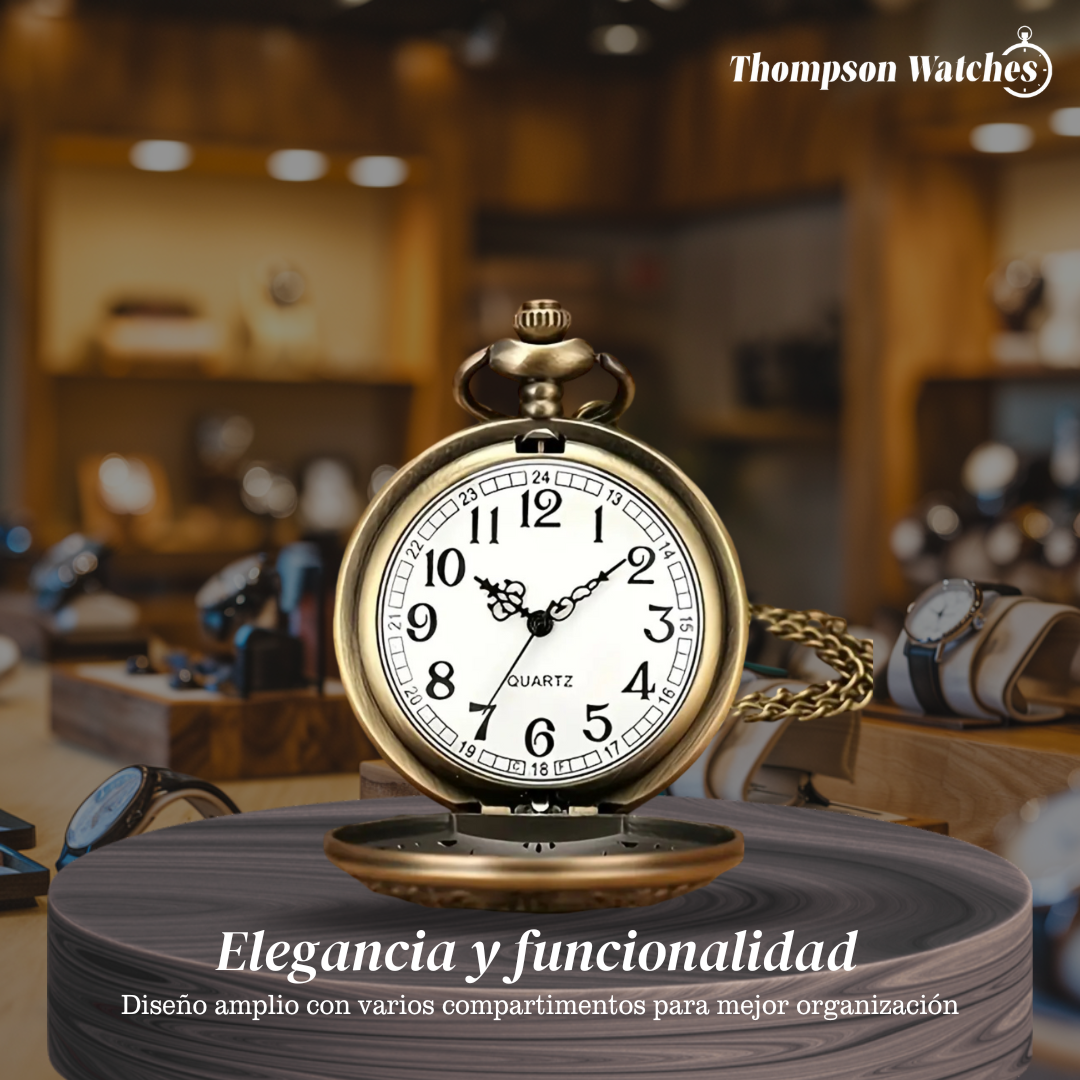 Saxton | Reloj de bolsillo de bronce con números clásicos | 45 mm