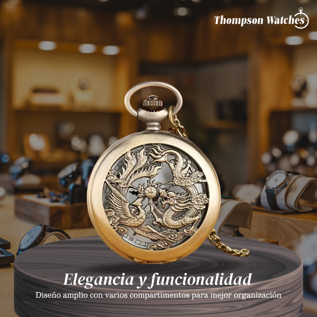 Bart | Reloj de bolsillo con dragón tallado intrincadamente | 45 mm