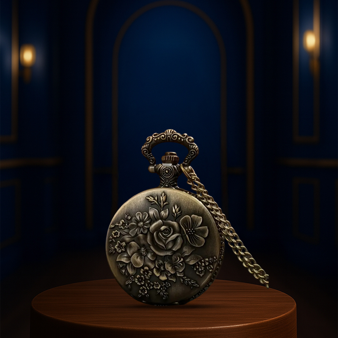Cornet | Reloj de bolsillo de bronce con relieve floral | 45 mm