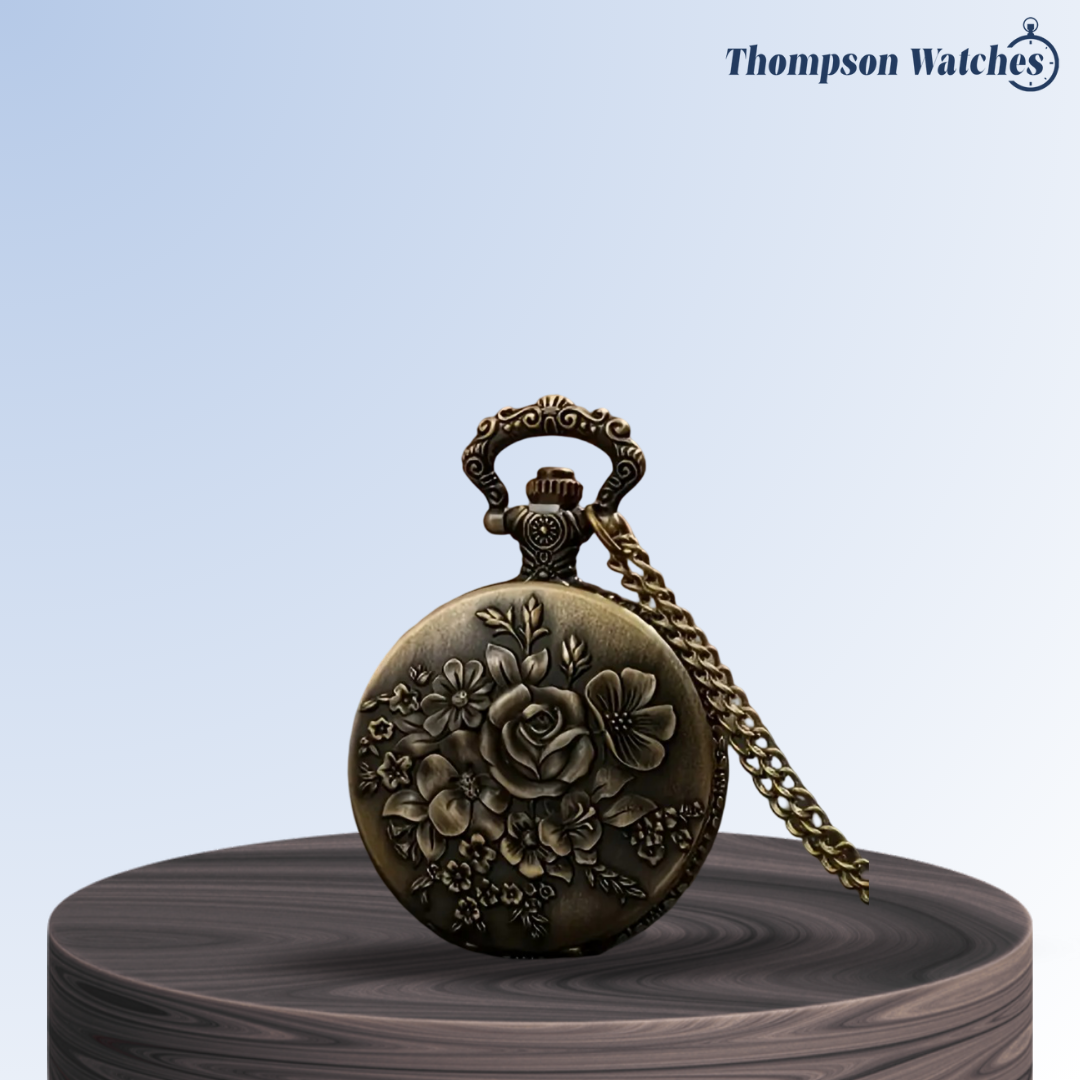 Cornet | Reloj de bolsillo de bronce con relieve floral | 45 mm