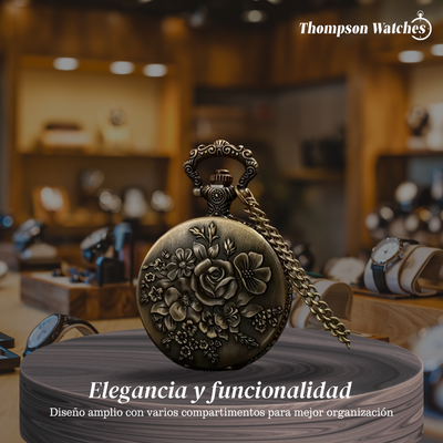 Cornet | Reloj de bolsillo de bronce con relieve floral | 45 mm