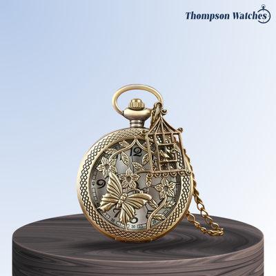 Molly | Reloj de bolsillo con diseño de mariposa y jaula de pájaros | 45 mm