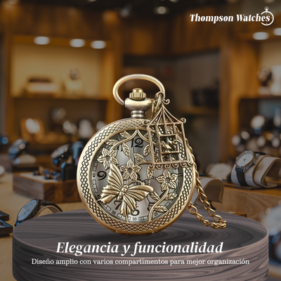 Molly | Reloj de bolsillo con diseño de mariposa y jaula de pájaros | 45 mm