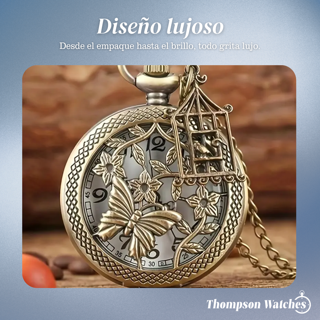 Molly | Reloj de bolsillo con diseño de mariposa y jaula de pájaros | 45 mm