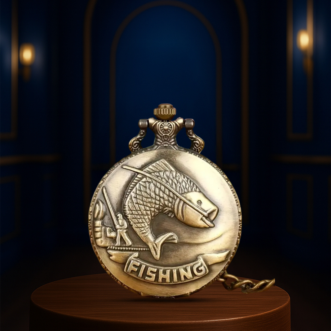 Brooke | Reloj de bolsillo vintage con escena de pesca | 45 mm