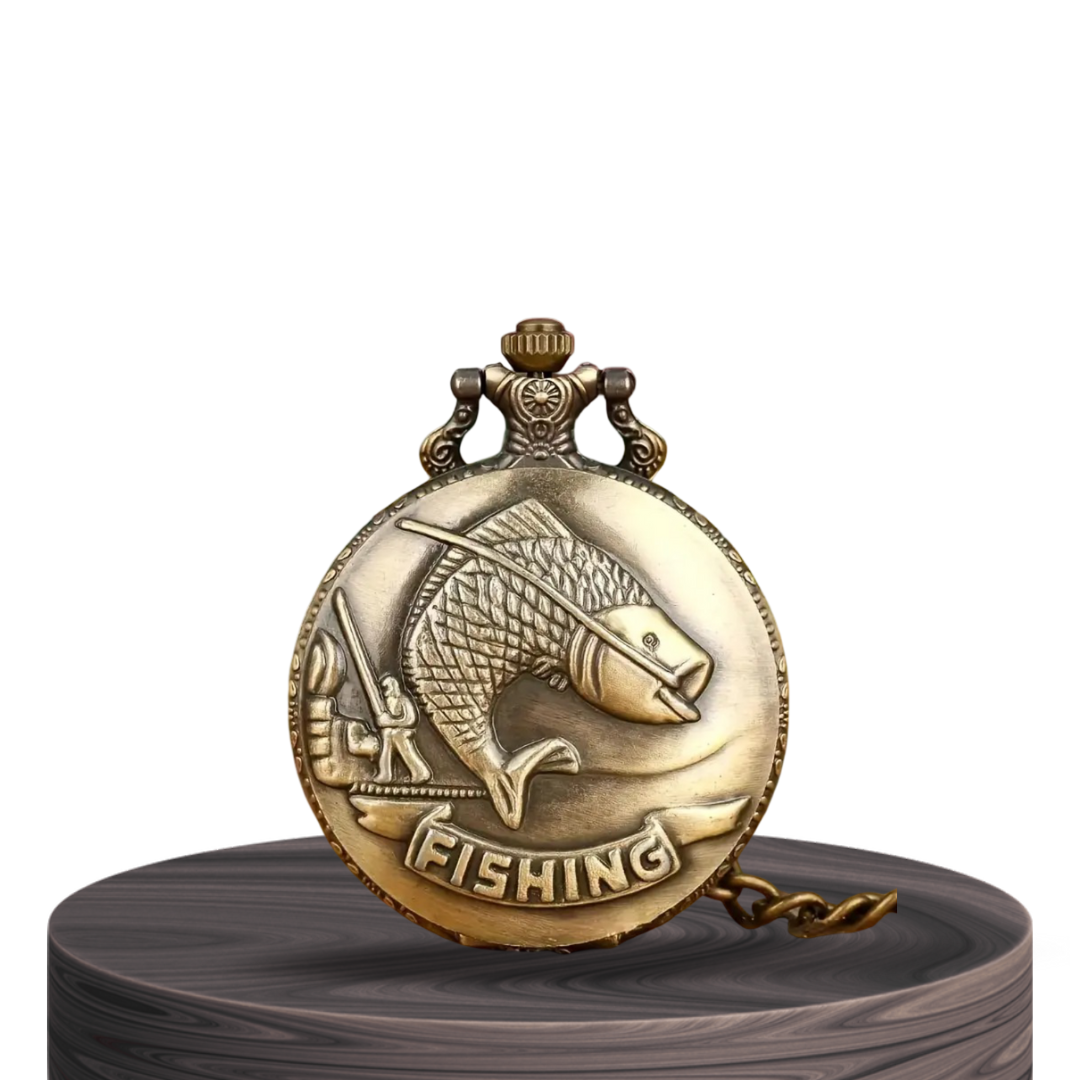 Brooke | Reloj de bolsillo vintage con escena de pesca | 45 mm