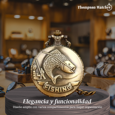 Brooke | Reloj de bolsillo vintage con escena de pesca | 45 mm