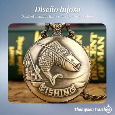 Brooke | Reloj de bolsillo vintage con escena de pesca | 45 mm