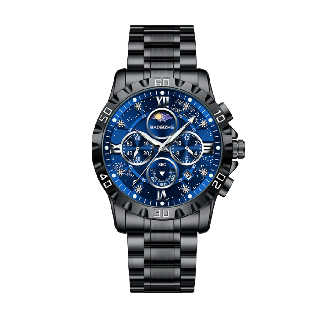 Rex | Reloj cronógrafo opulento con elegante correa de metal | 43.9mm