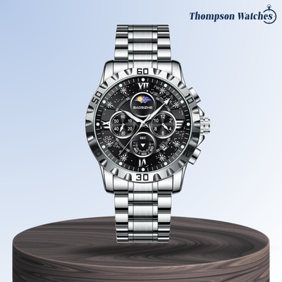 Rex | Reloj cronógrafo opulento con elegante correa de metal | 43.9mm