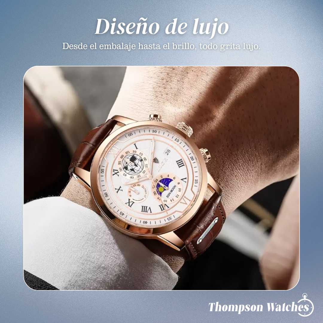Liam | Reloj de cuero con hora mundial celestial | 43 mm
