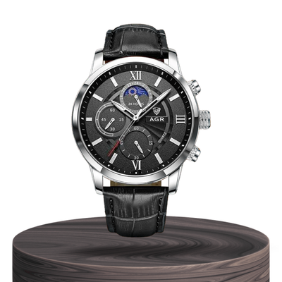 Rubén | Reloj moderno de cuero con fase lunar | 43 mm