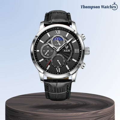 Rubén | Reloj moderno de cuero con fase lunar | 43 mm