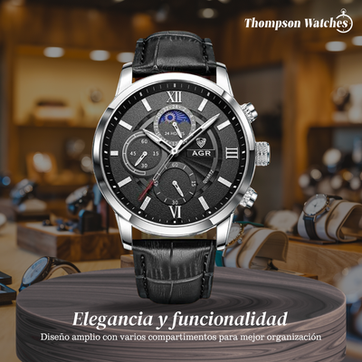 Rubén | Reloj moderno de cuero con fase lunar | 43 mm