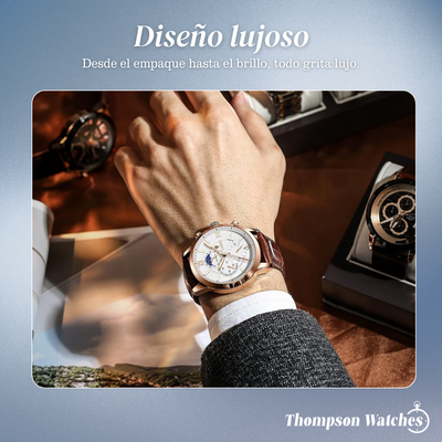 Rubén | Reloj moderno de cuero con fase lunar | 43 mm