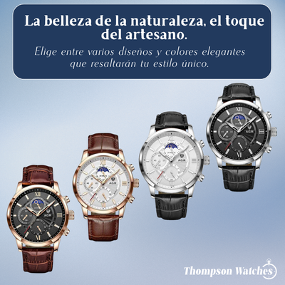 Rubén | Reloj moderno de cuero con fase lunar | 43 mm